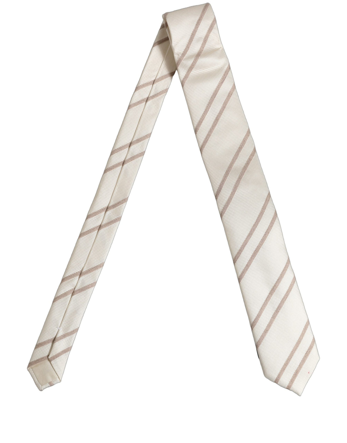Dolce & Gabbana Men Off White Silk Stripes Adjustable Tied Necktie Tie