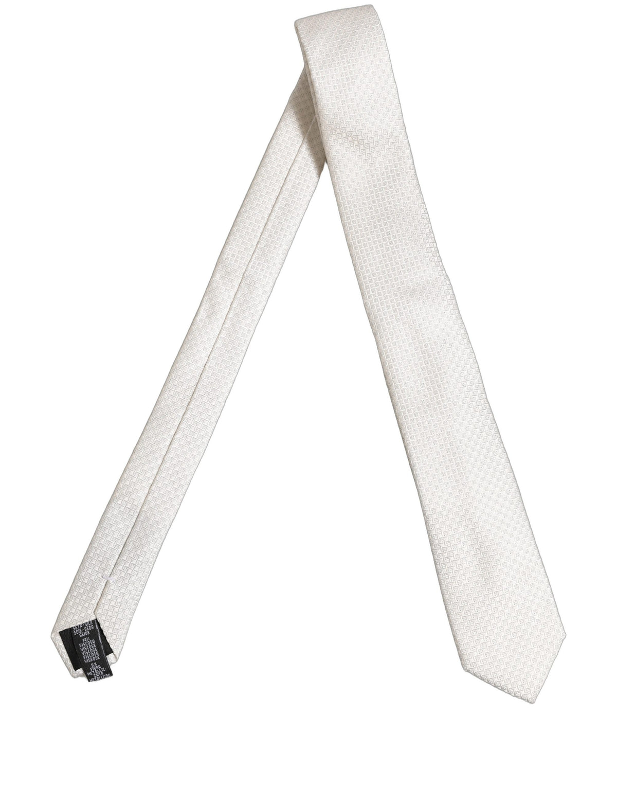 Dolce & Gabbana Men Off White Silk Woven Adjustable Tied Necktie Tie