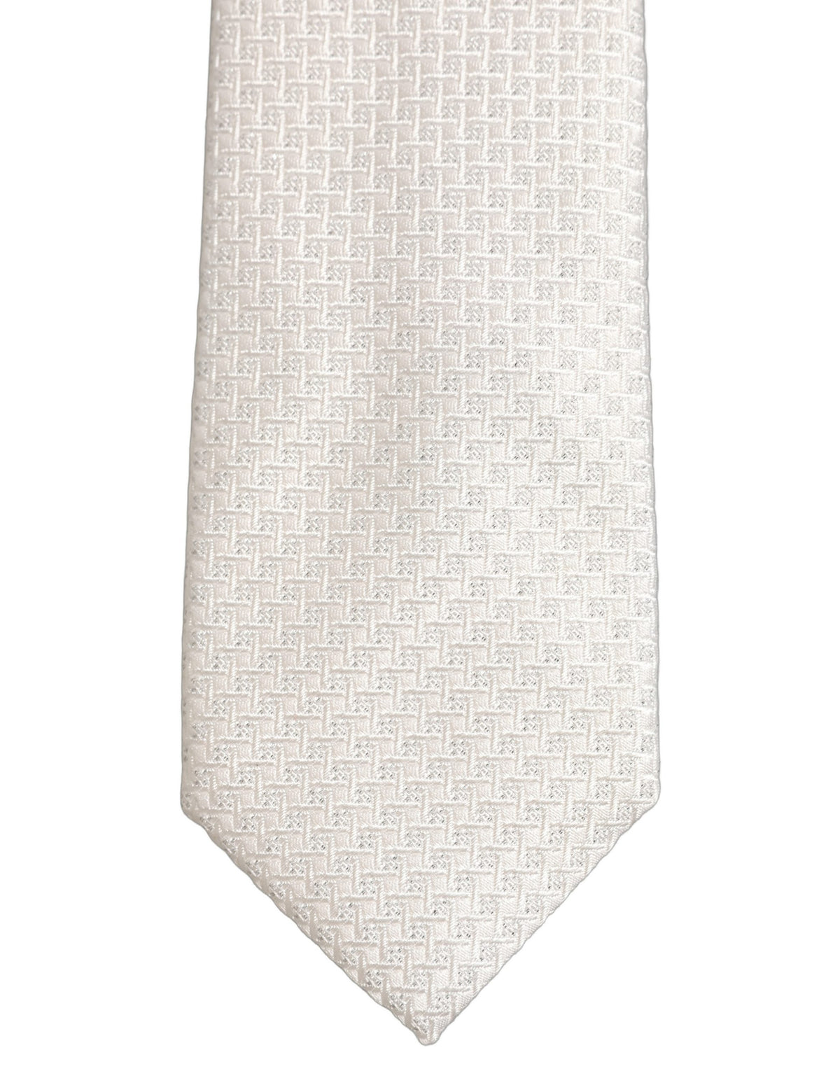 Dolce & Gabbana Men Off White Silk Woven Adjustable Tied Necktie Tie