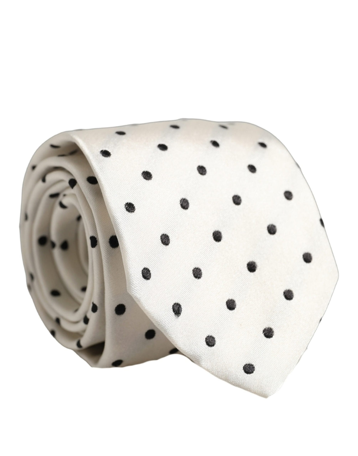Dolce & Gabbana Men White Silk Polka Dot Adjustable Tied Necktie Tie
