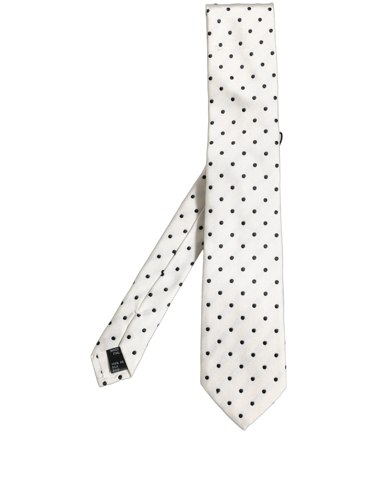 Dolce & Gabbana Men White Silk Polka Dot Adjustable Tied Necktie Tie
