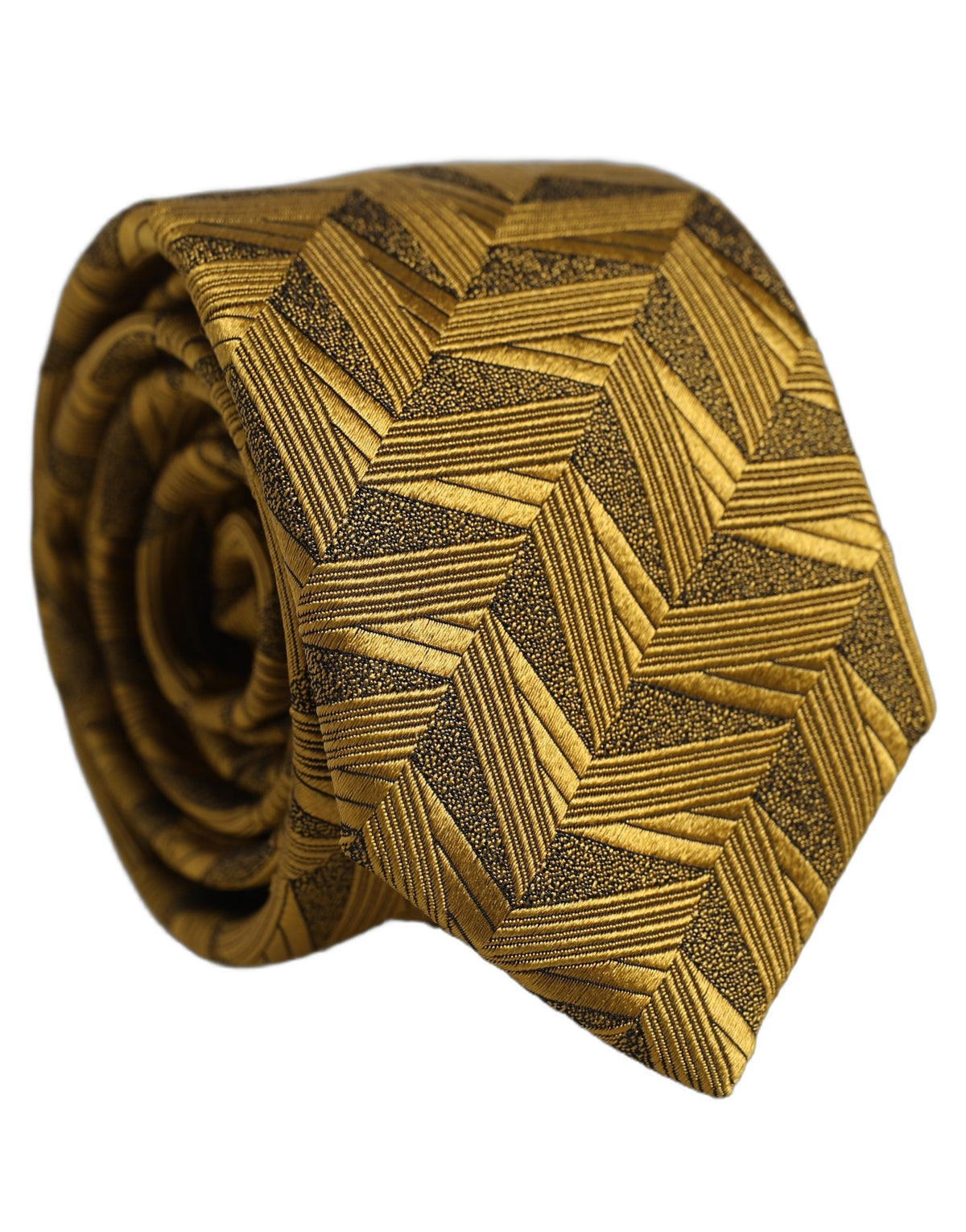 Dolce & Gabbana Men Gold Silk Woven Patterned Adjustable Tied Necktie Tie