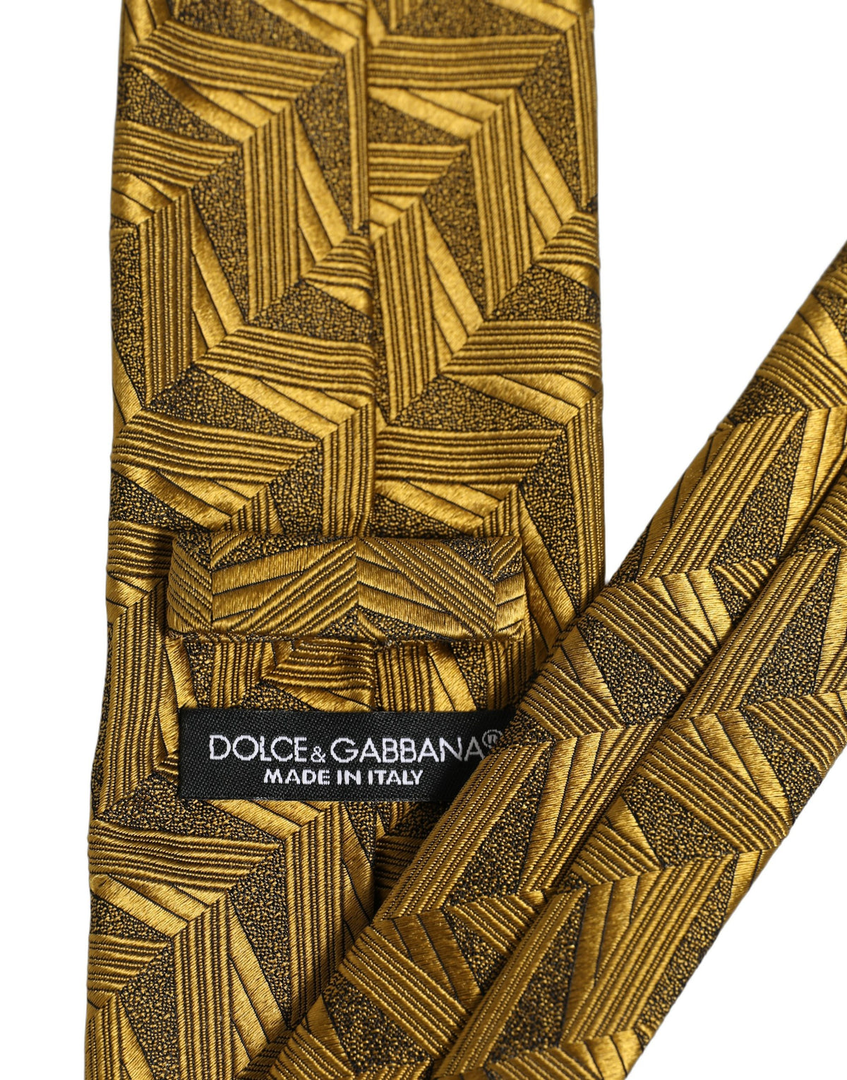 Dolce & Gabbana Men Gold Silk Woven Patterned Adjustable Tied Necktie Tie