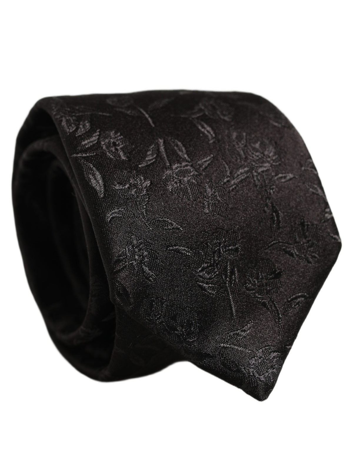 Dolce & Gabbana Black Silk Floral Jacquard Adjustable Tied Necktie Tie