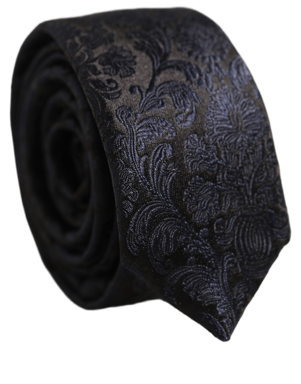 Dolce & Gabbana Men Dark Blue Floral Jacquard Adjustable Tied Necktie Tie