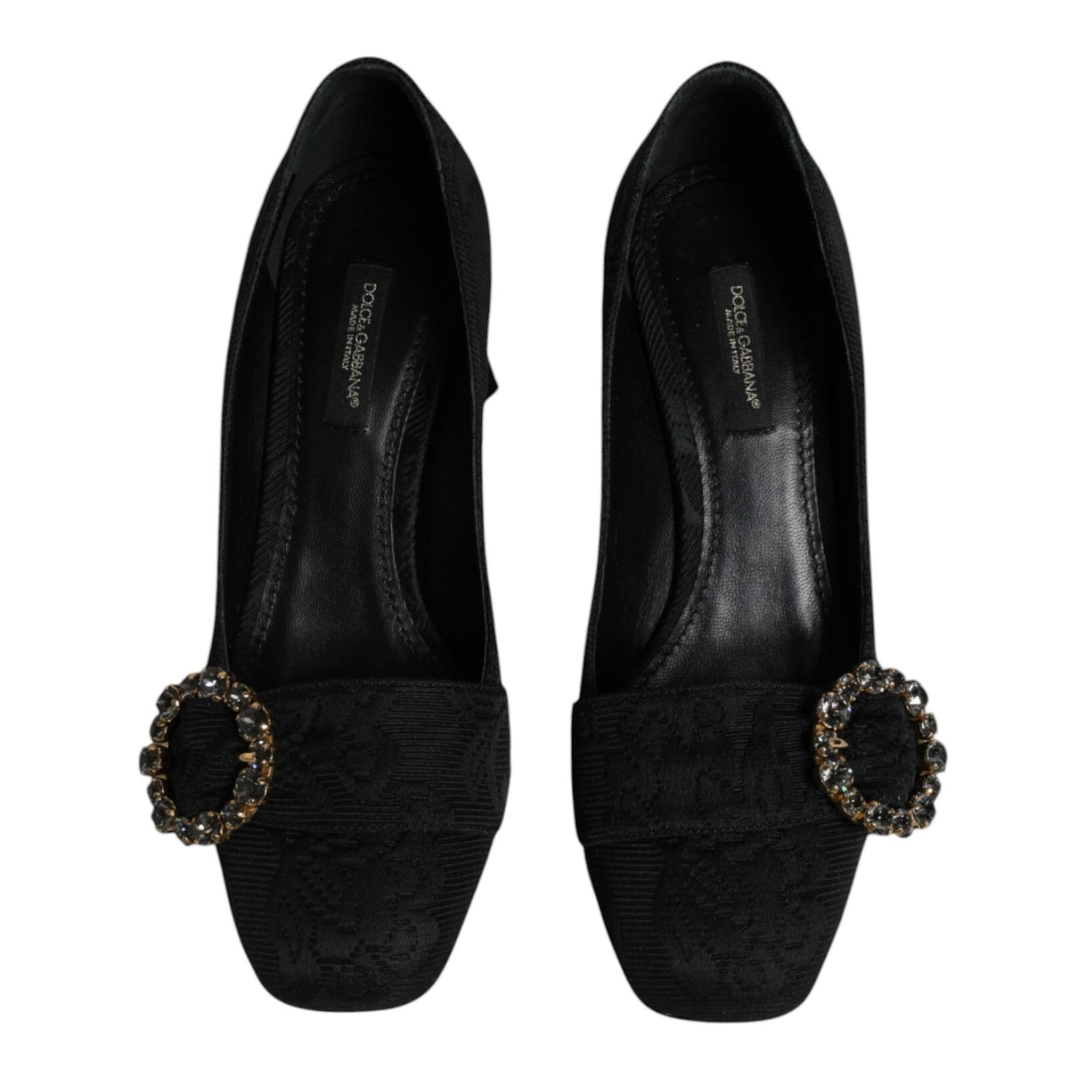 Dolce & Gabbana Black Brocade Crystals Heels Pumps Shoes