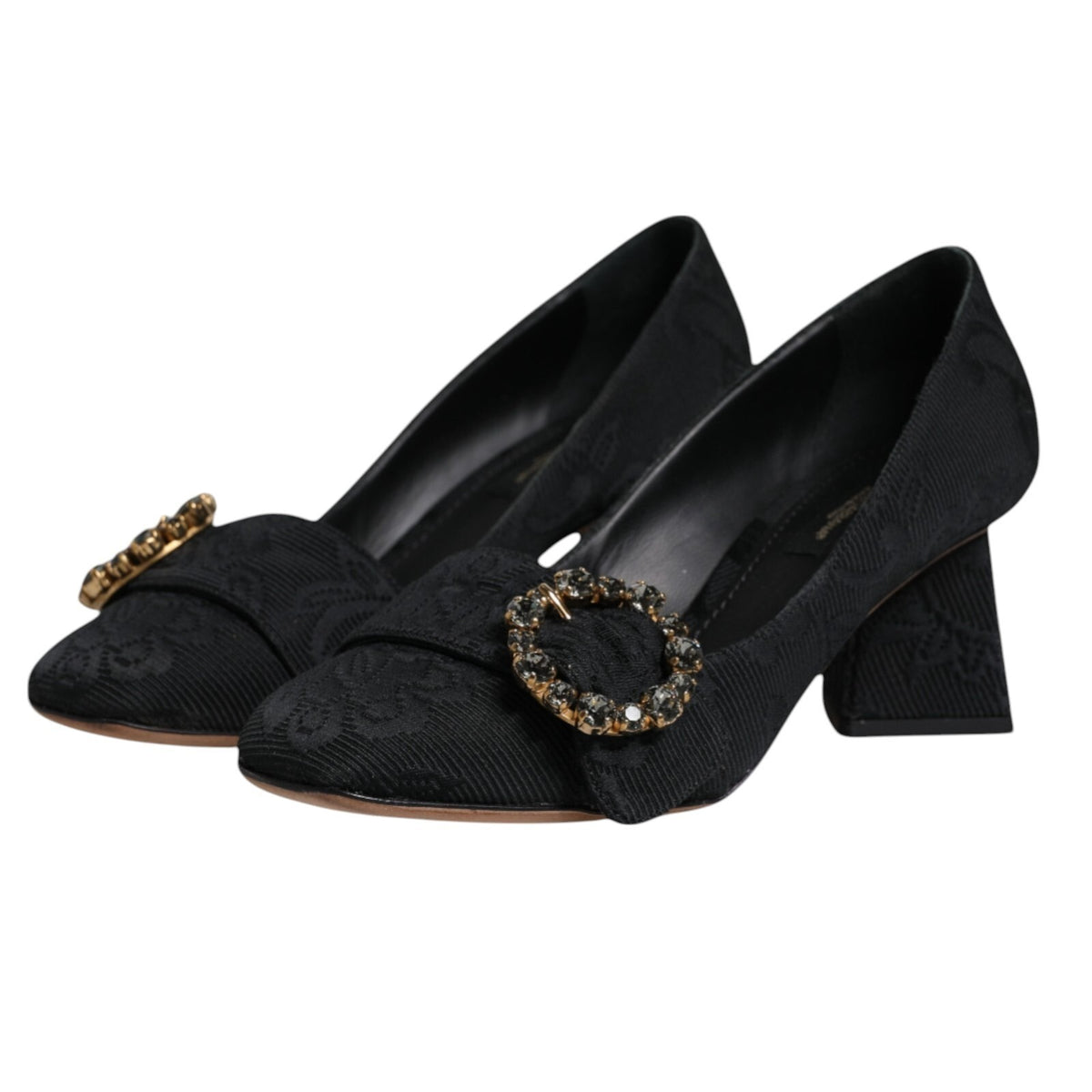 Dolce & Gabbana Black Brocade Crystals Heels Pumps Shoes Women's - New with Defect