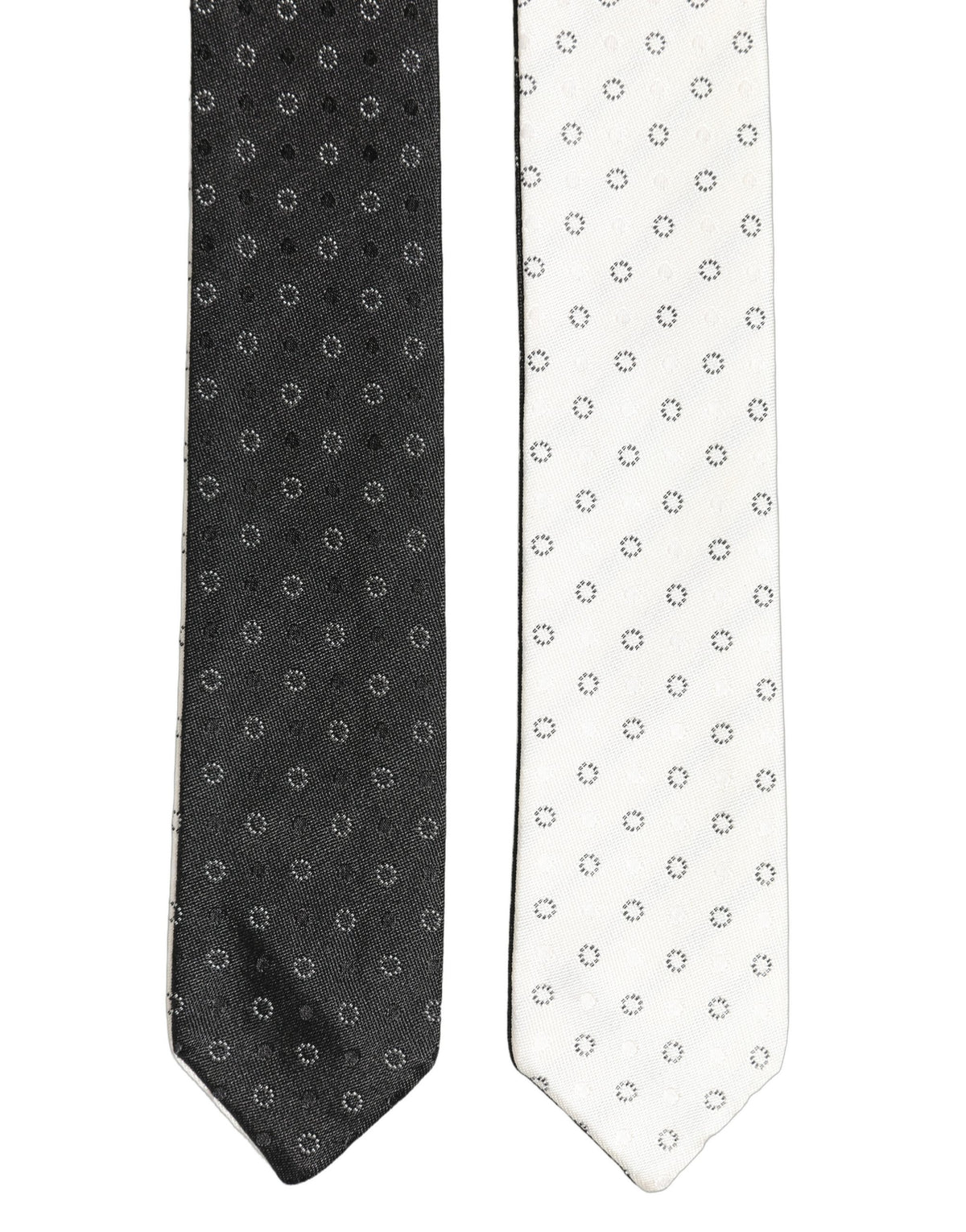 Dolce & Gabbana Black White Geometric Silk Adjustable Tied Necktie Tie