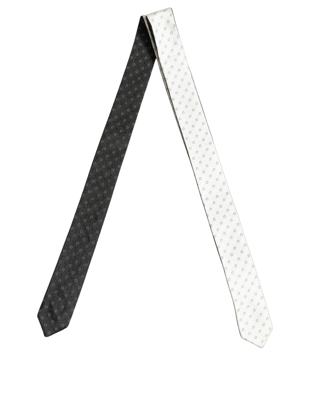 Dolce & Gabbana Black White Geometric Silk Adjustable Tied Necktie Tie