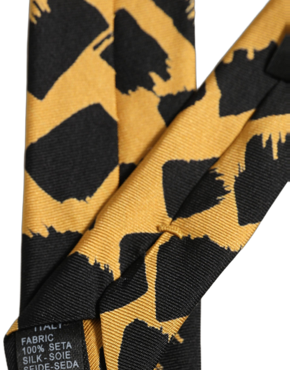 Dolce & Gabbana Yellow Black Abstract Silk Adjustable Tied Necktie Tie