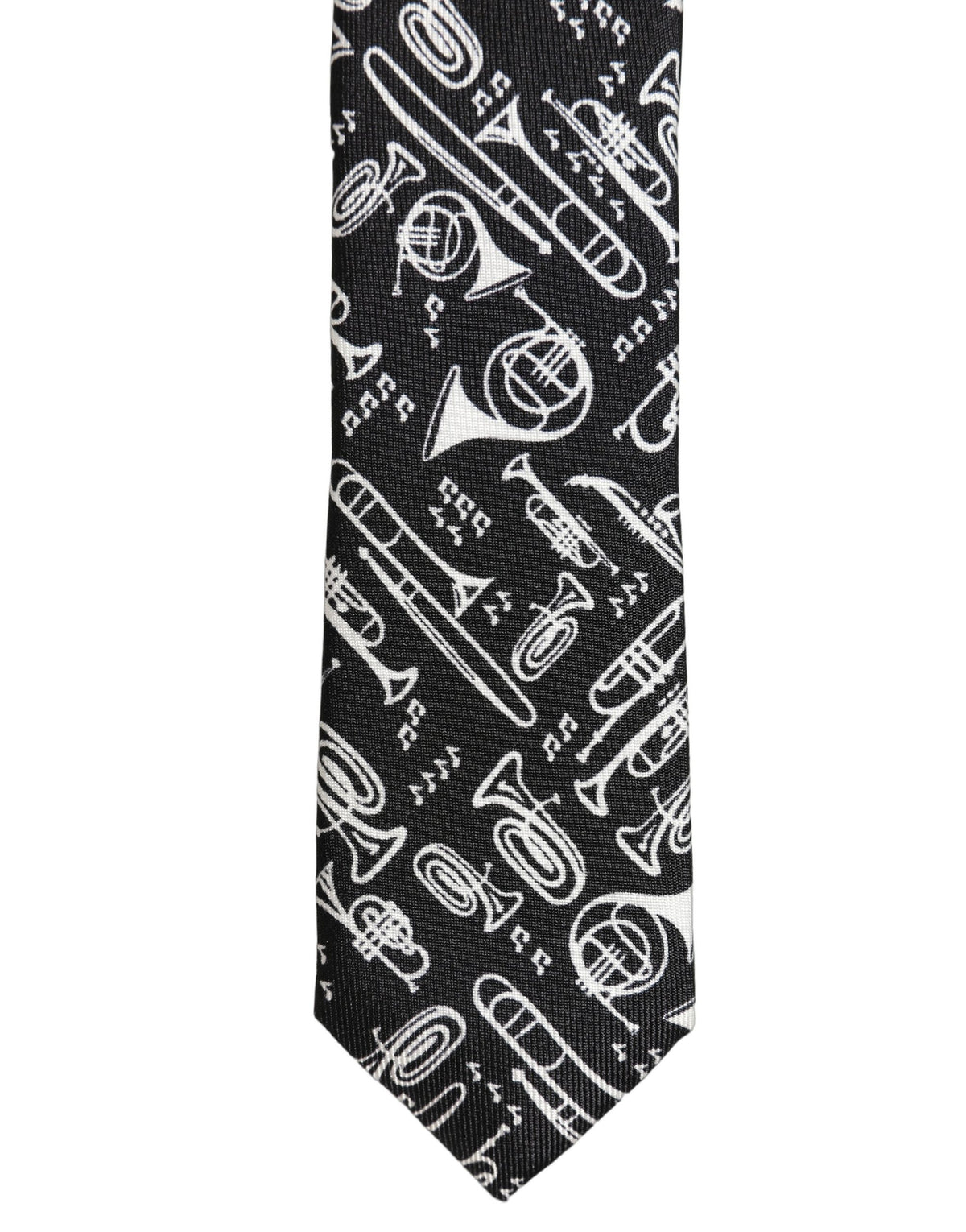Dolce & Gabbana Black Musical Instrument Silk Adjustable Tied Necktie Tie