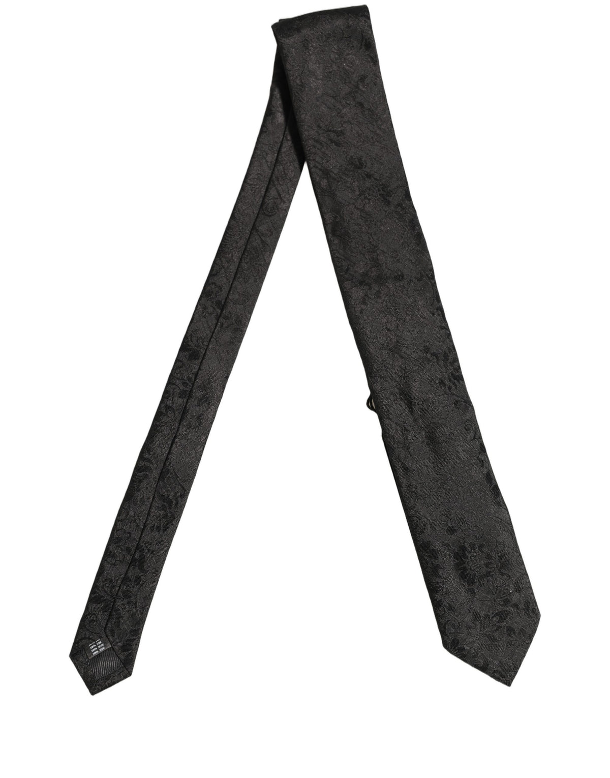 Dolce & Gabbana Men Black Silk Tonal Floral Adjustable Tied Necktie Tie