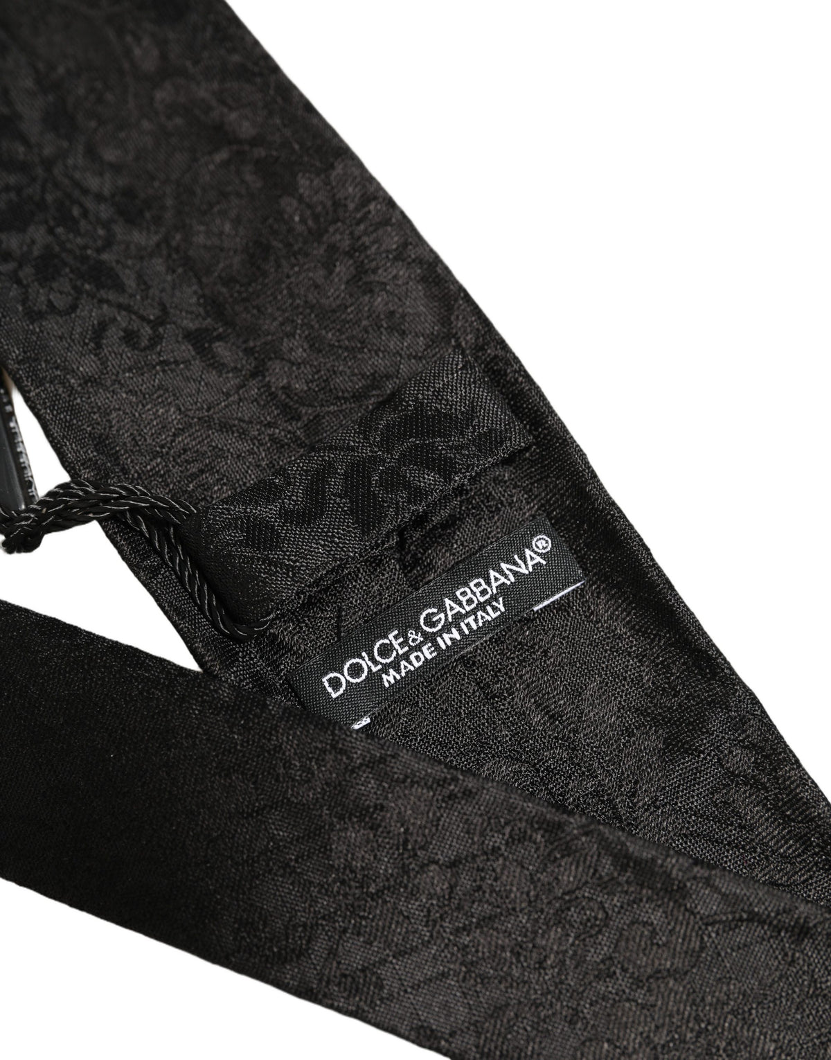 Dolce & Gabbana Men Black Silk Tonal Floral Adjustable Tied Necktie Tie