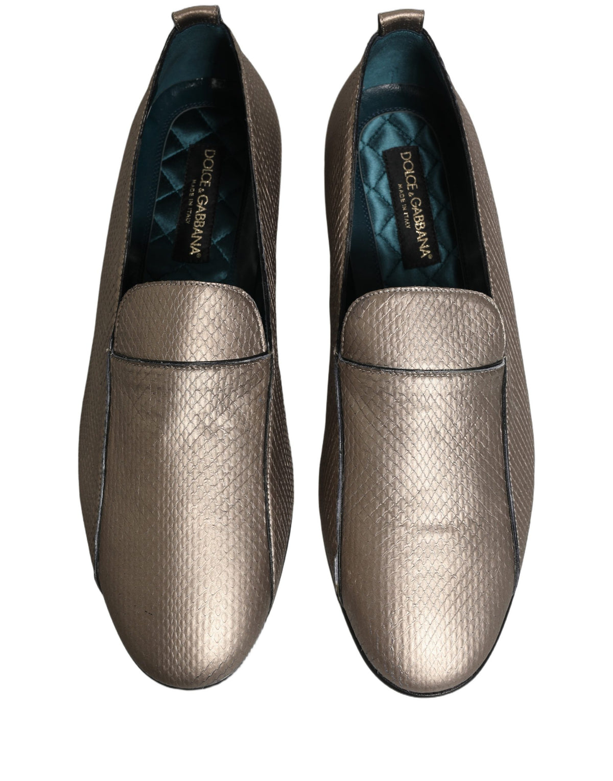 New Dolce & Gabbana Silver Leather Logo Slip On Loafers Shoes