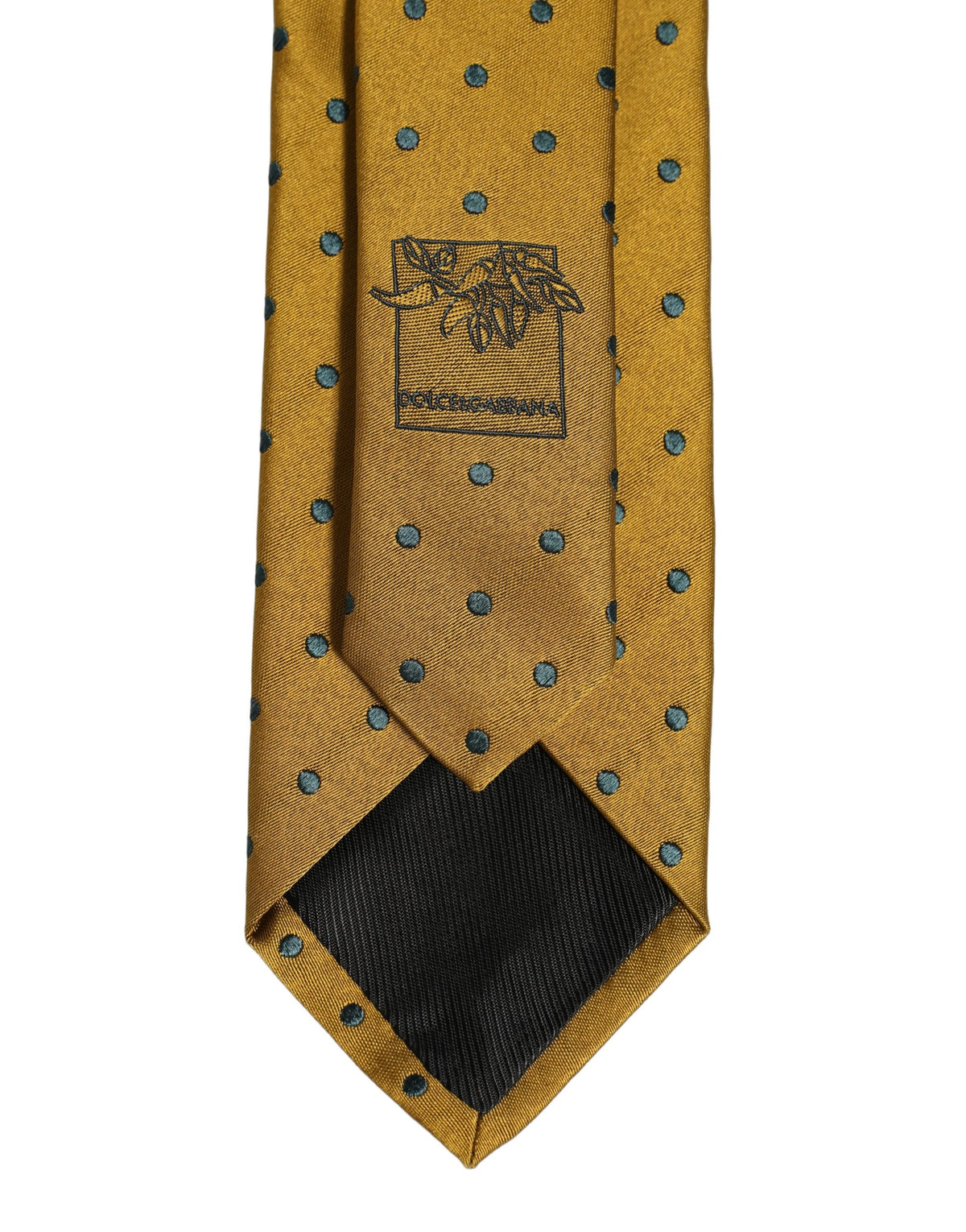 Dolce & Gabbana Men Mustard Silk Polka Dot Adjustable Tied Necktie Tie