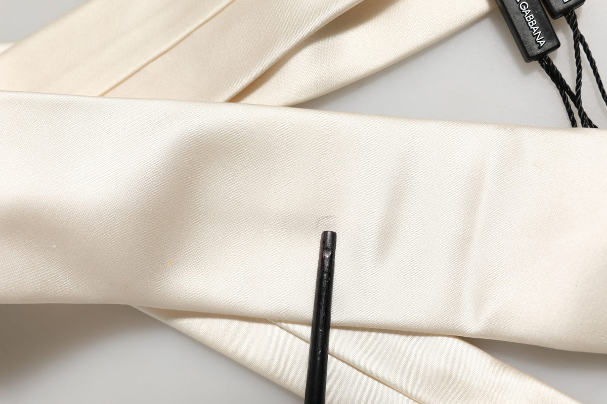 Dolce & Gabbana Cream Satin 100% Silk Adjustable Tied Men Necktie Tie