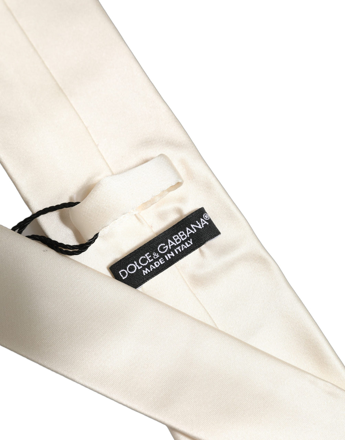 Dolce & Gabbana Cream Satin 100% Silk Adjustable Tied Men Necktie Tie