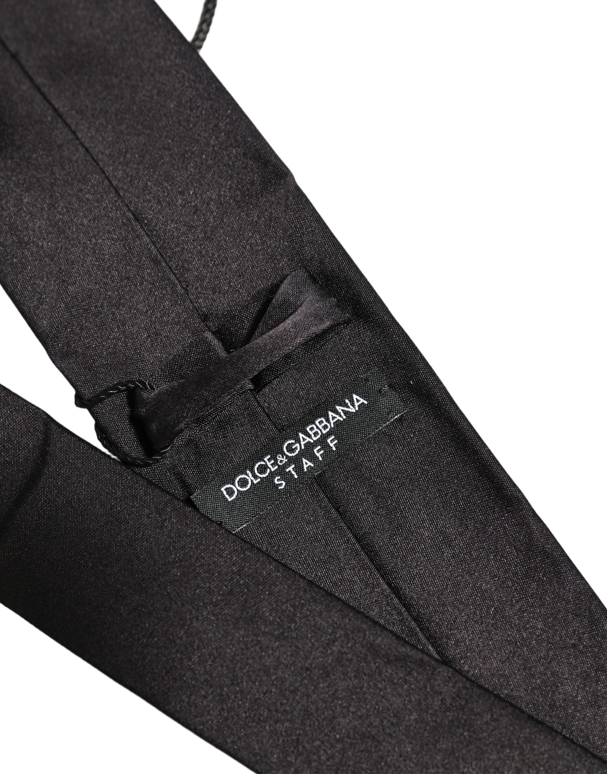 Dolce & Gabbana Black Satin 100% Silk Adjustable Tied Men Necktie Tie