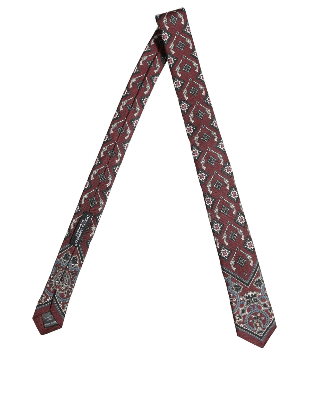 Dolce & Gabbana Bordeaux Printed 100% Silk Adjustable Men Necktie Tie