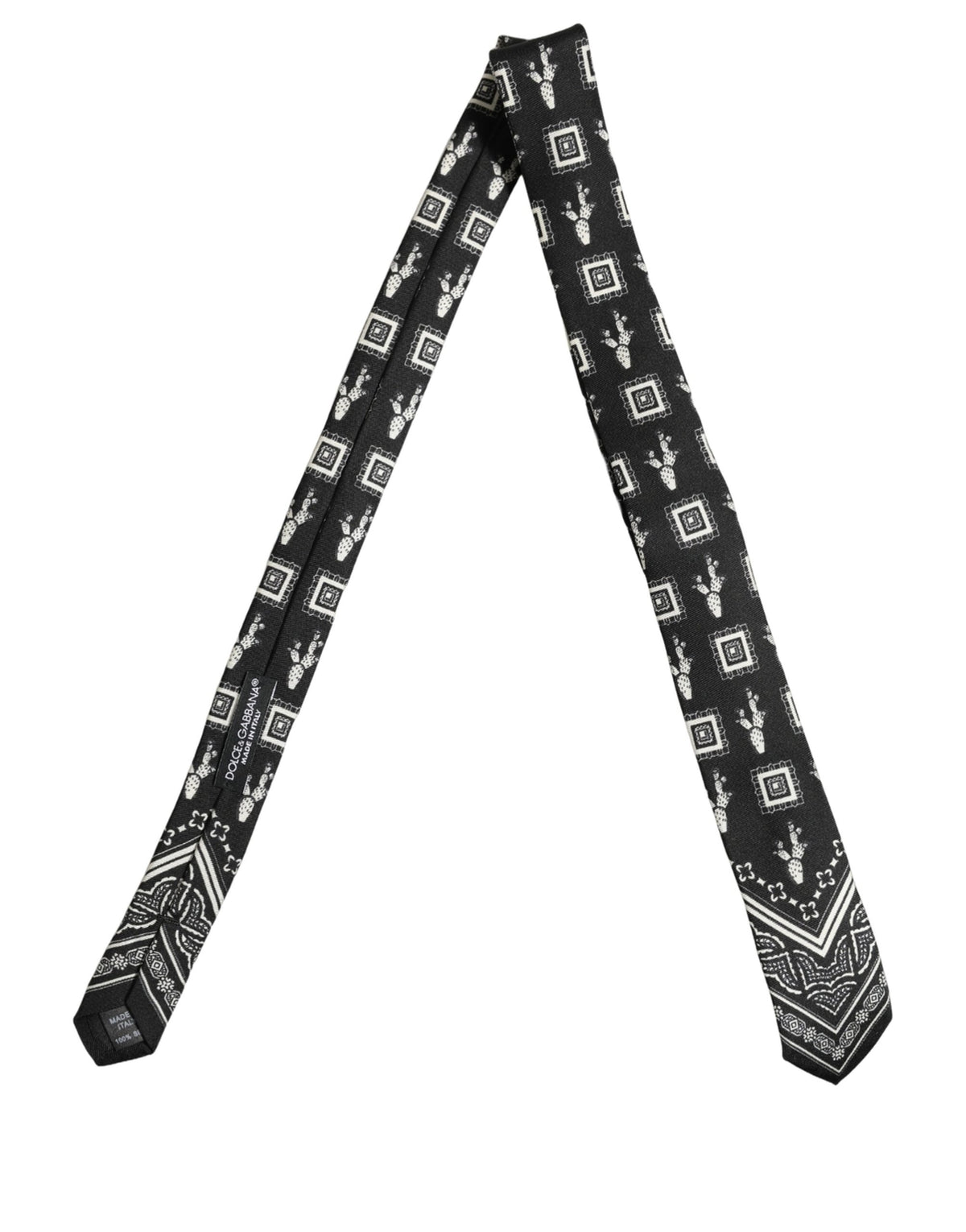 Dolce & Gabbana Black Patterned 100%Silk Adjustable Necktie Accessory Tie