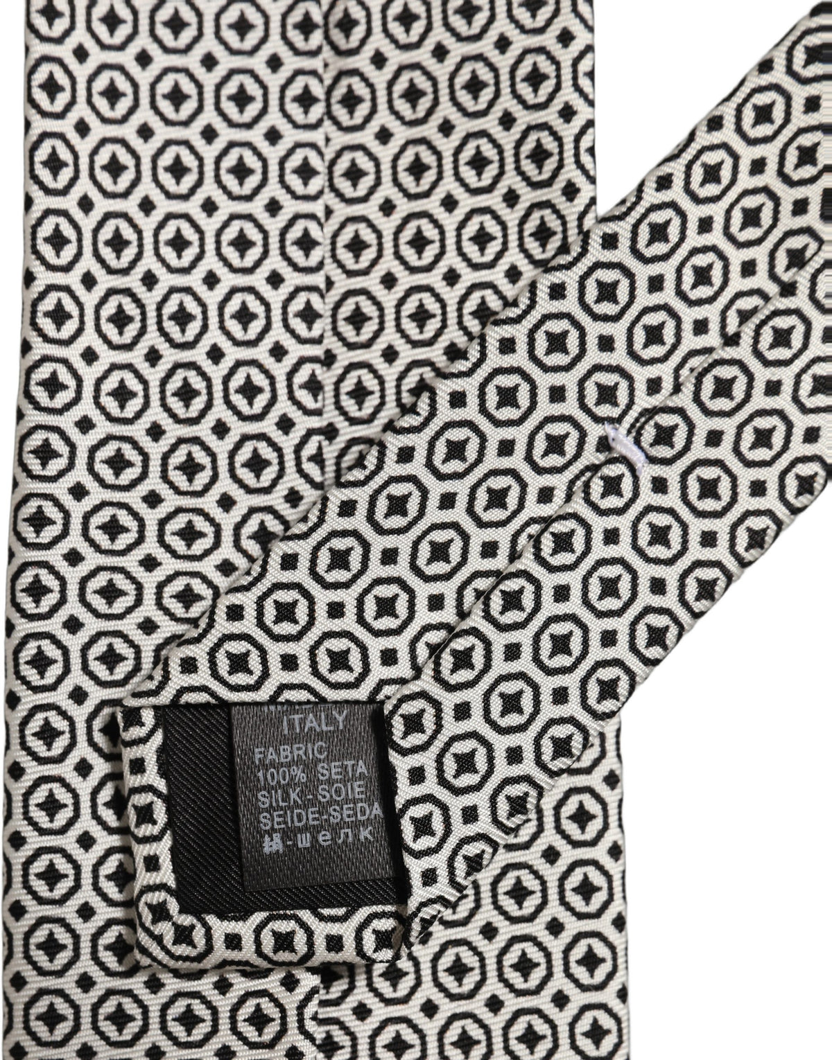 Dolce & Gabbana Black White Geometric Adjustable Necktie Accessory Tie