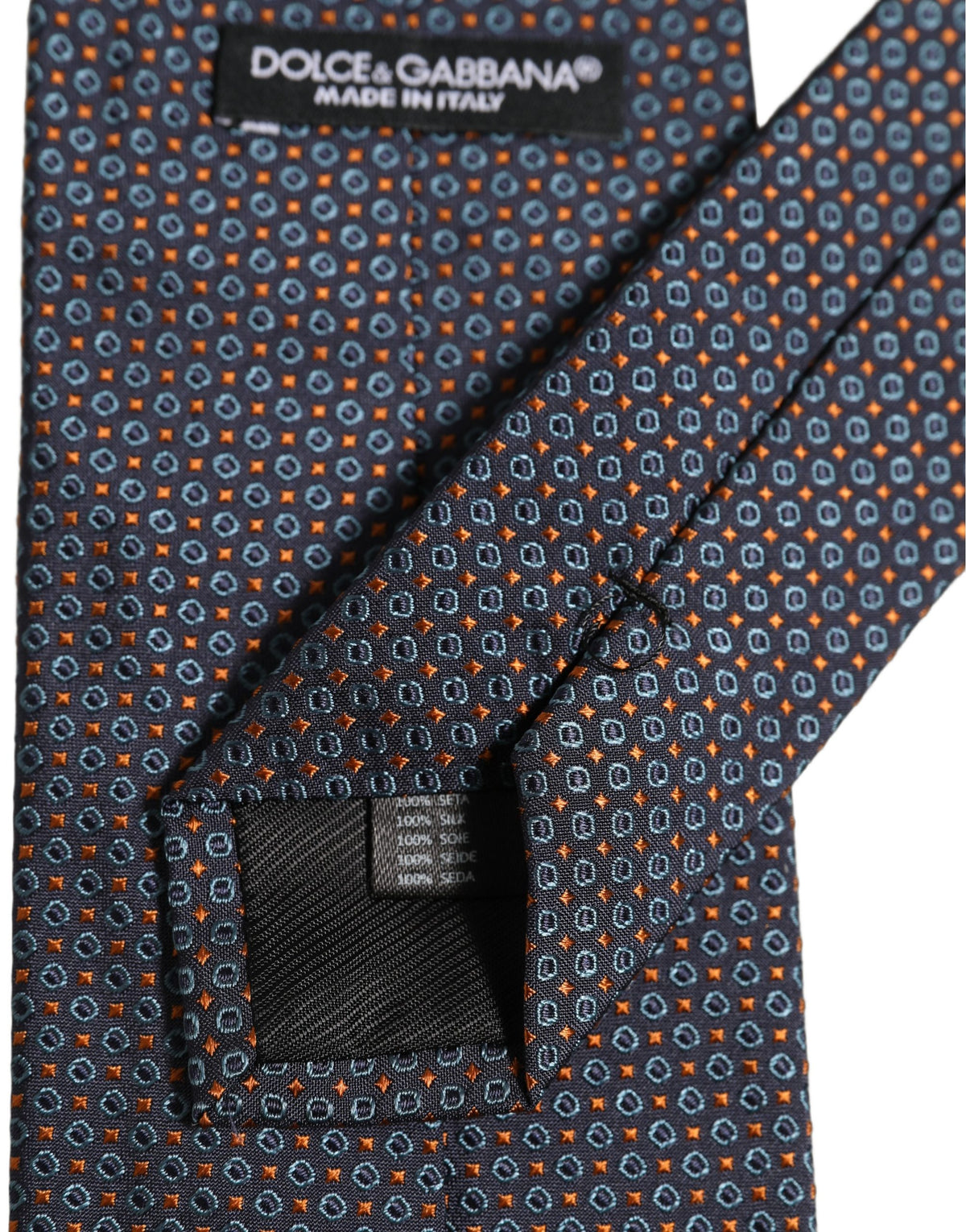 Dolce & Gabbana Dark Blue Geometric Silk Adjustable Necktie Accessory Tie