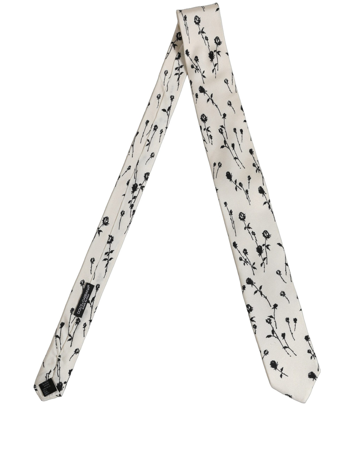 Dolce & Gabbana Off White Floral Print Adjustable Necktie Accessory Tie