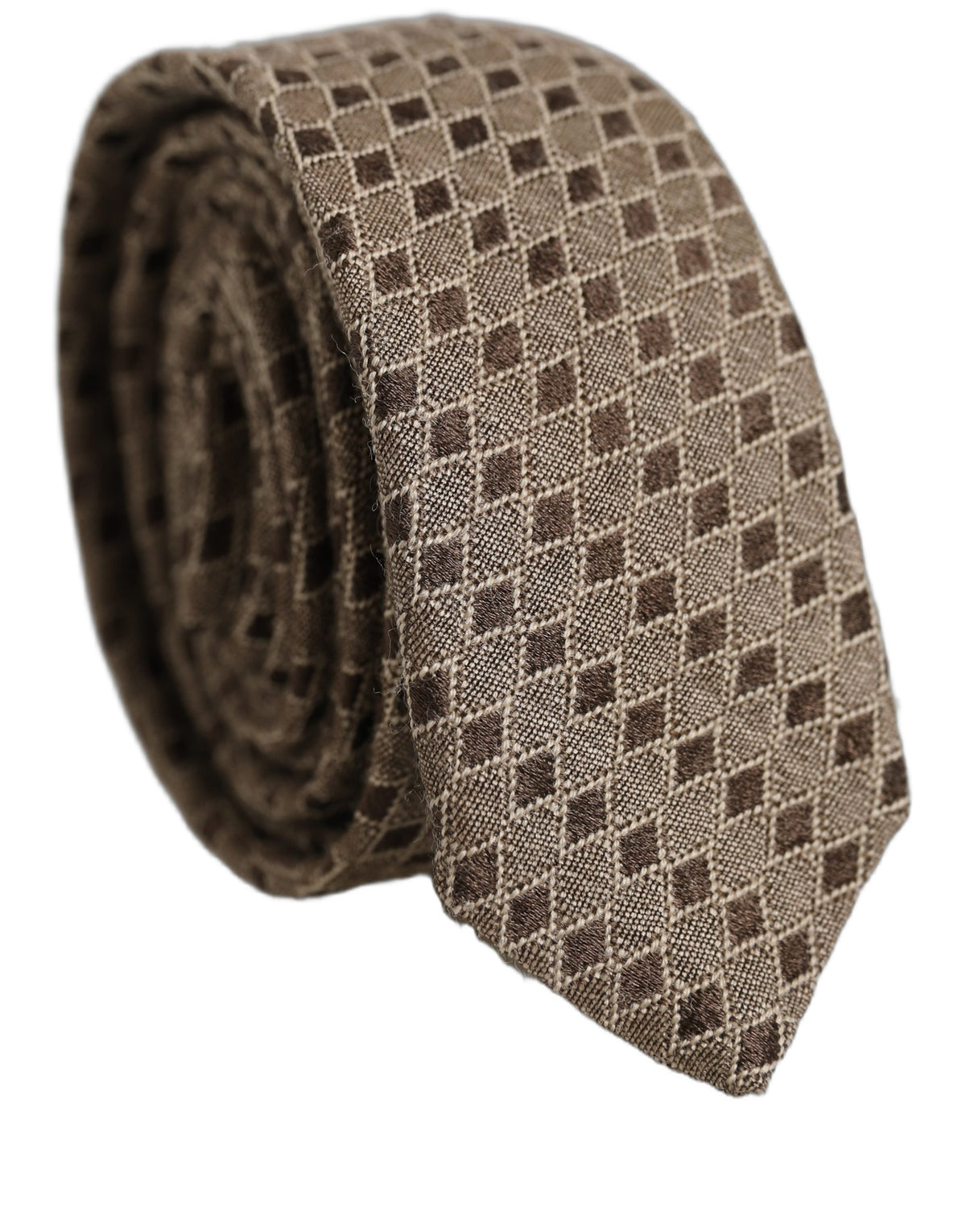 Dolce & Gabbana Brown Patterned Wool Adjustable Necktie Men Accessory Tie