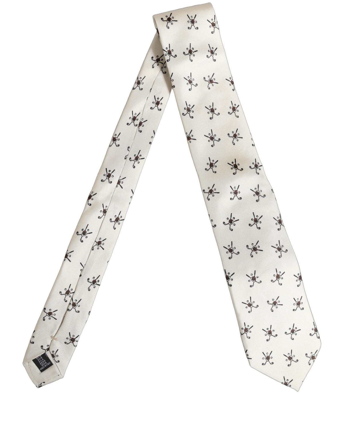 Dolce & Gabbana Off White Printed Silk Adjustable Necktie Accessory Tie