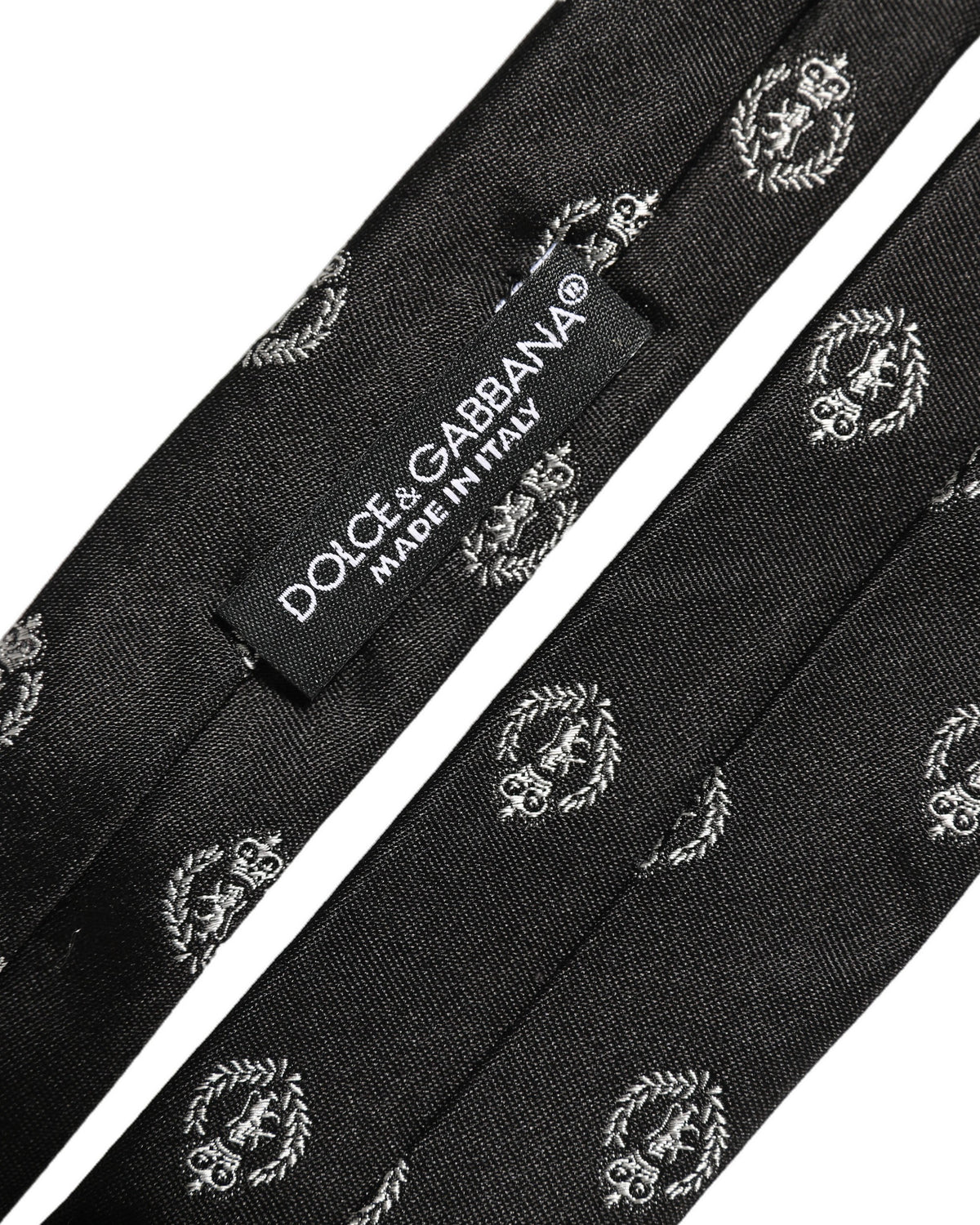 Dolce & Gabbana Black Crest Emblem Silk Adjustable Necktie Accessory Tie
