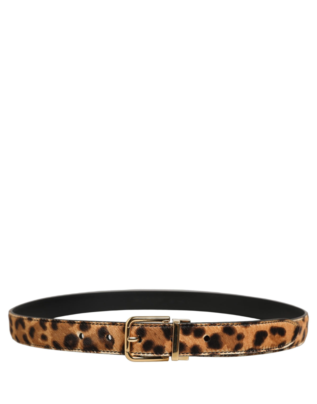 Dolce & Gabbana Brown Leopard Hair Gold Tone Buckle Belt