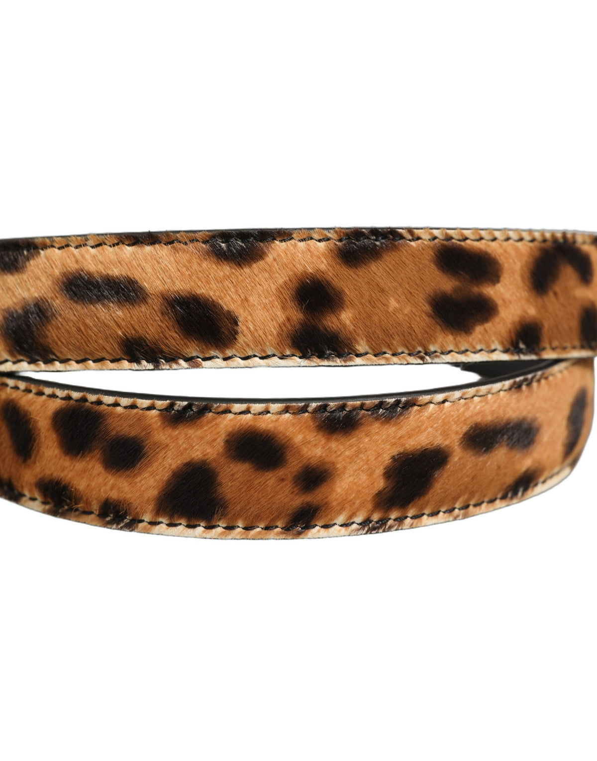 Dolce & Gabbana Brown Leopard Hair Gold Tone Buckle Belt