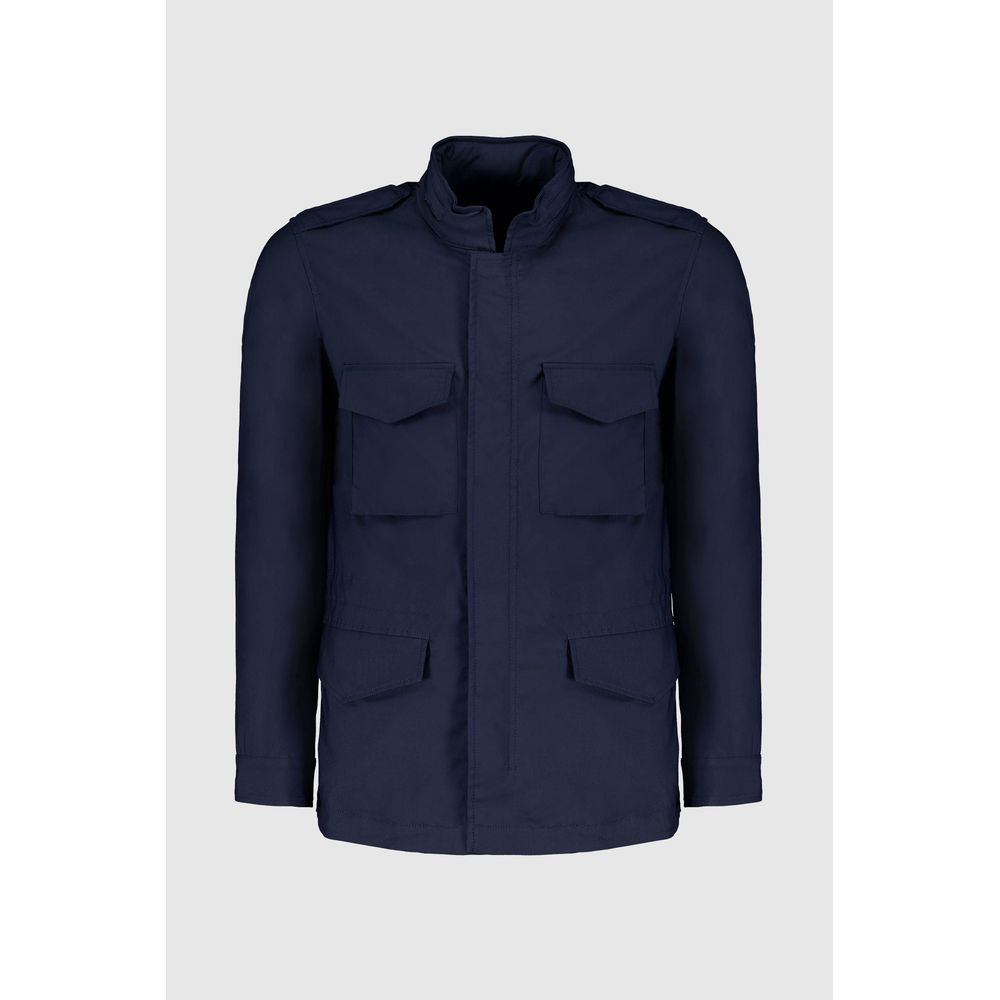 Autore Navy Blue Cotton Full-Length Jacket