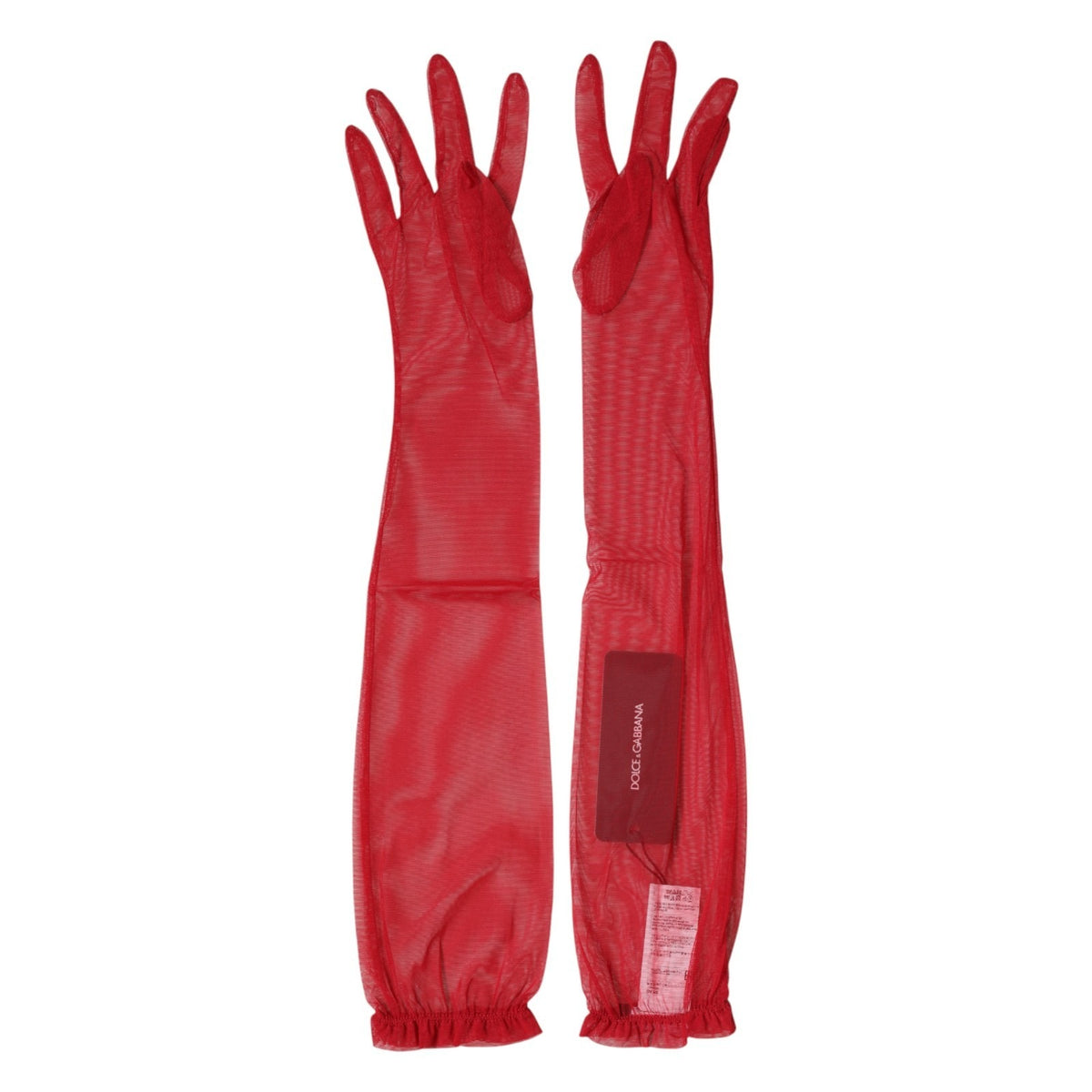 Dolce & Gabbana Red Sheer Elbow Length Mitten Gloves