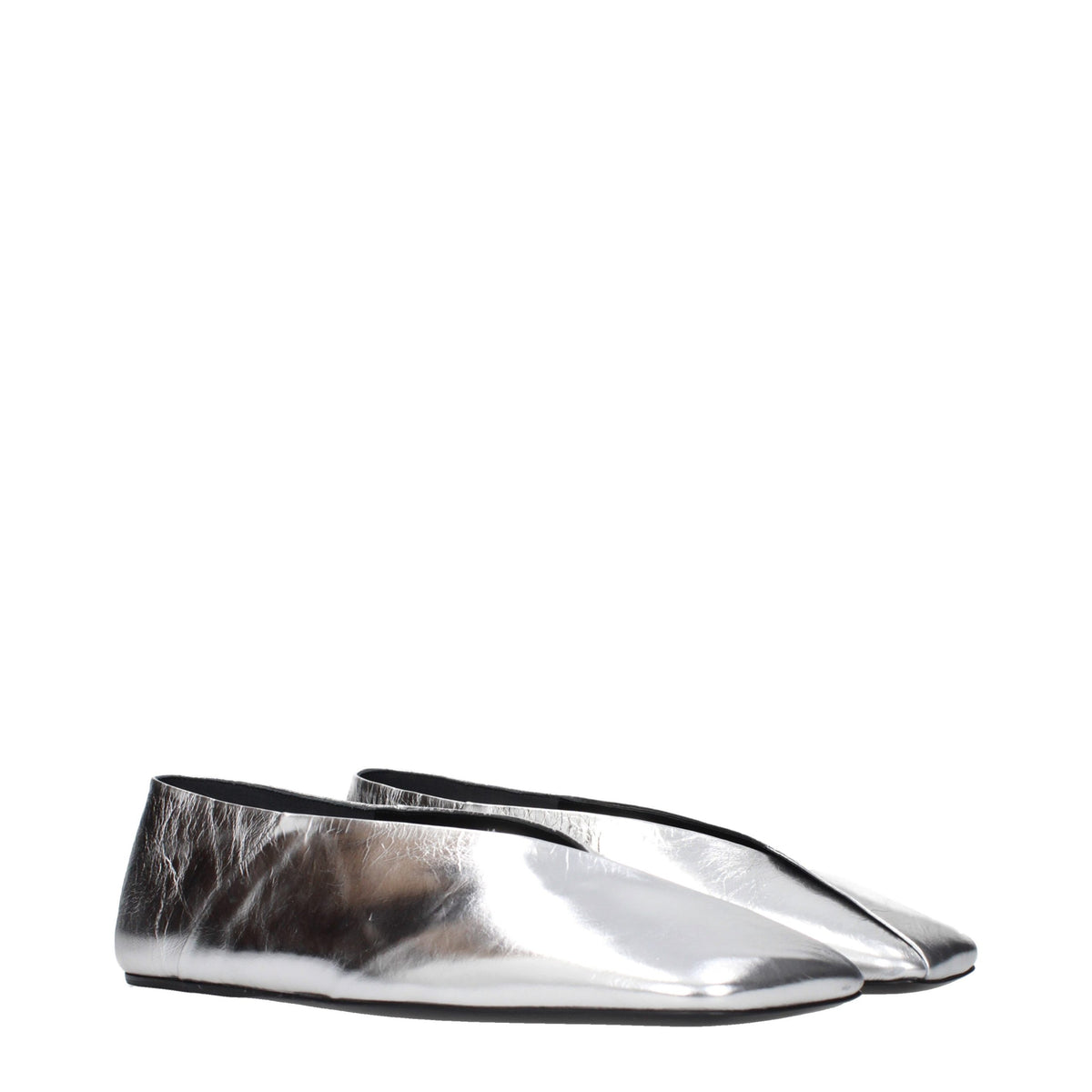 Jil Sander Gray Leather Ballet Flats