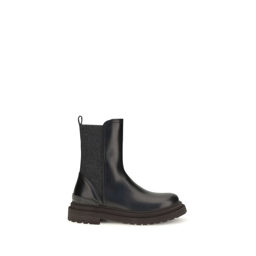 Brunello Cucinelli Black Leather Chelsea Boots