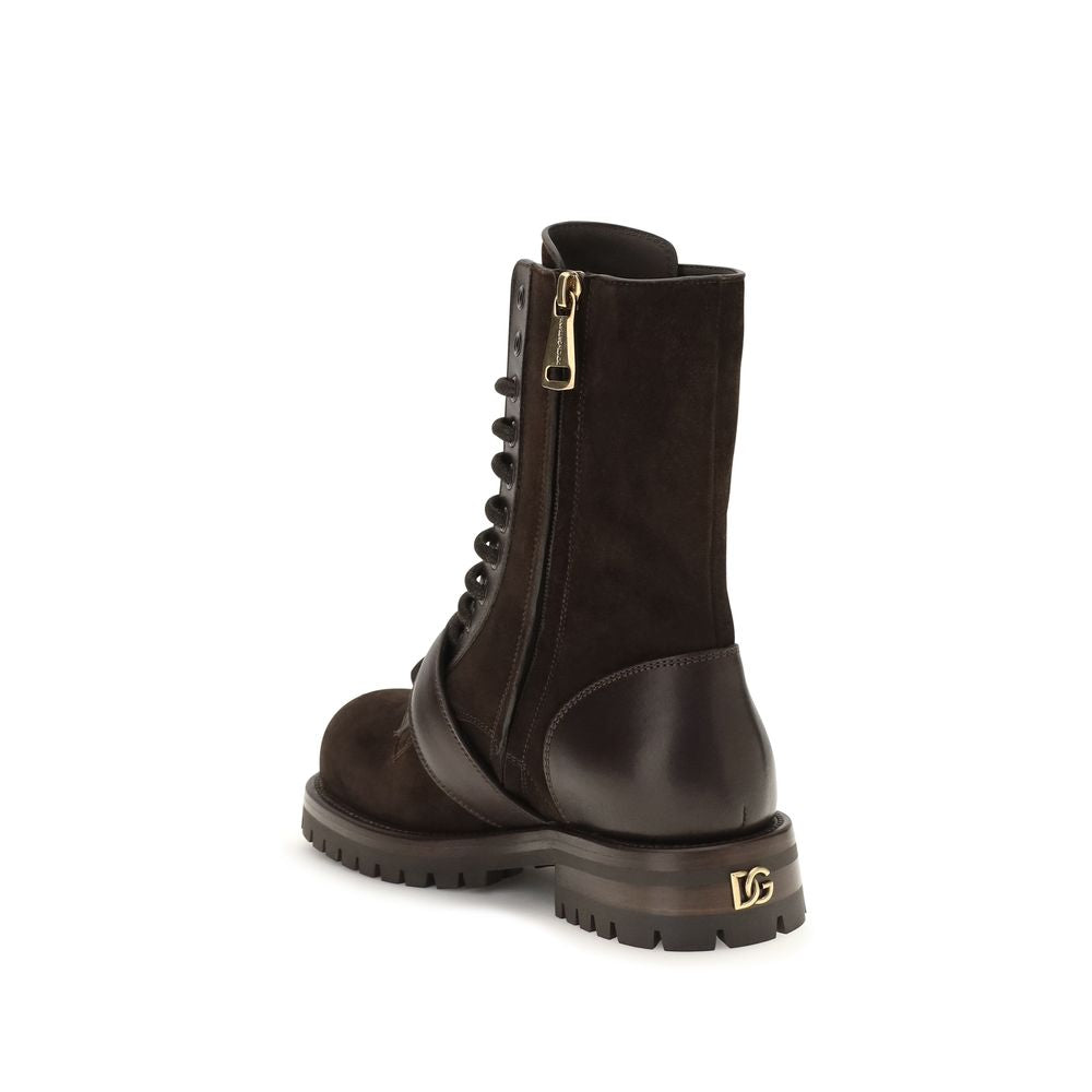 Dolce & Gabbana Black Leather Lace-Up Boots