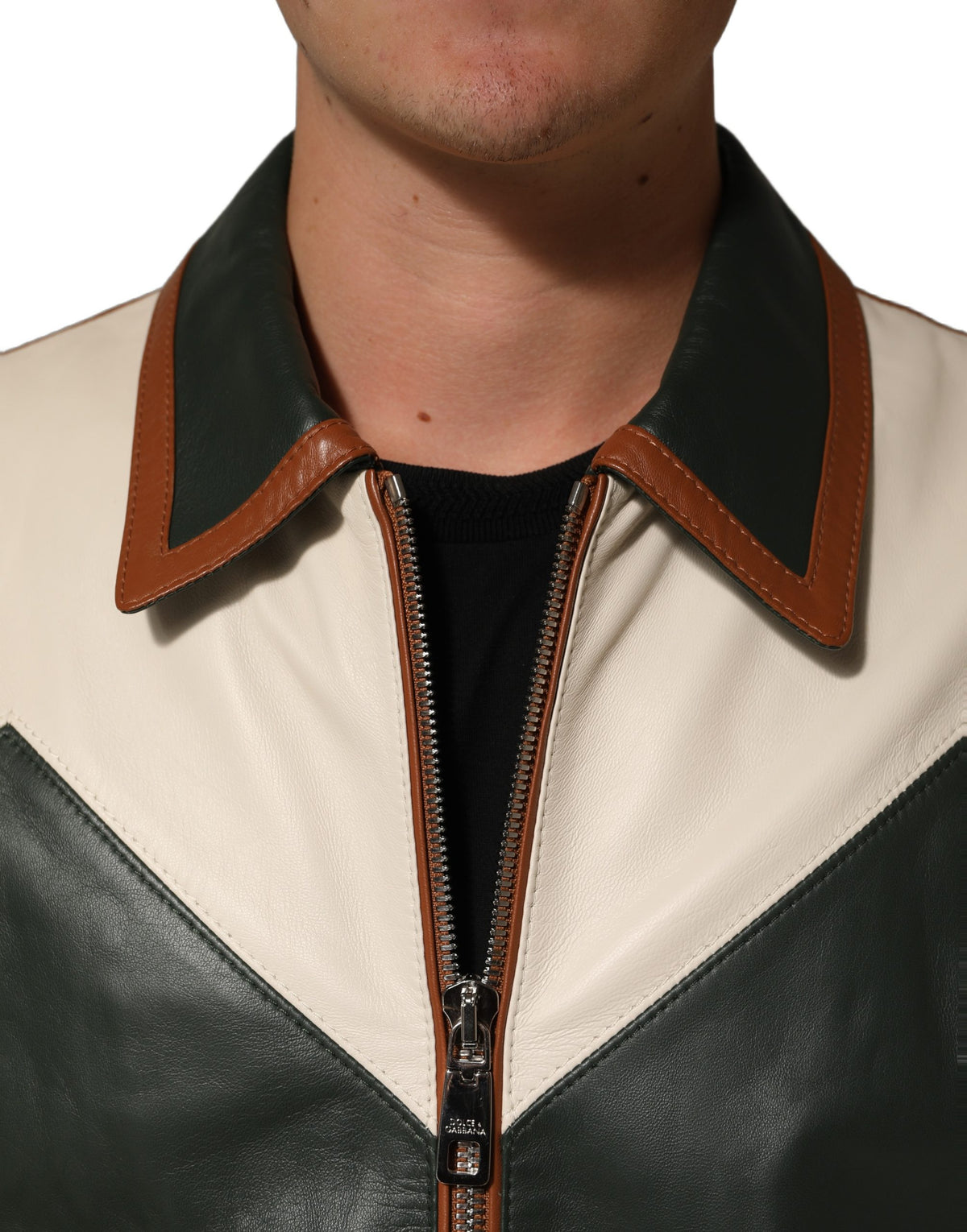 Dolce & Gabbana Multicolored Leather Full Zip Men Jacket