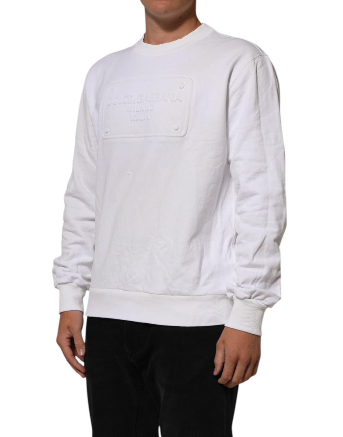 Dolce & Gabbana White Logo Embossed Cotton Sweatshirt Sweater