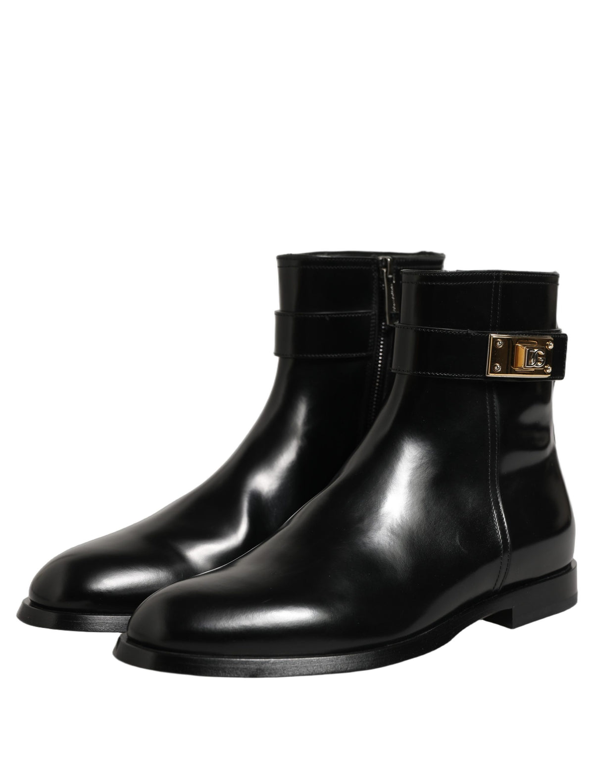 Dolce & Gabbana Black Leather Buckle Mid Boots Shoes