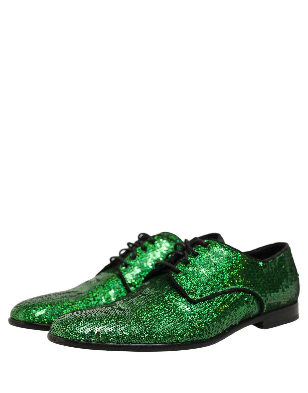 Dolce & Gabbana Dress Green Sequined Lace Up Men Derby Shoes
