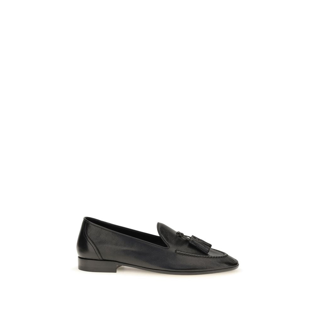 The Row Black Leather Slip-On Loafers