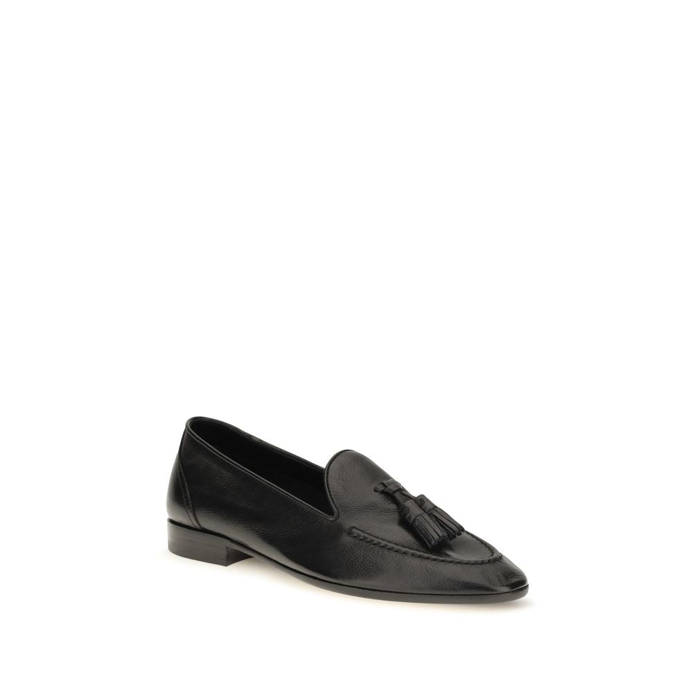 The Row Black Leather Slip-On Loafers