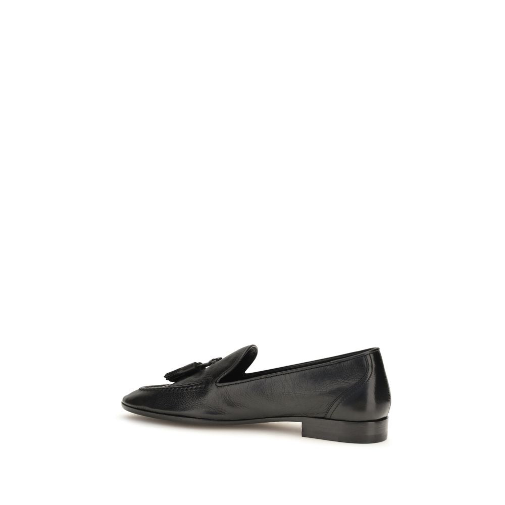 The Row Black Leather Slip-On Loafers