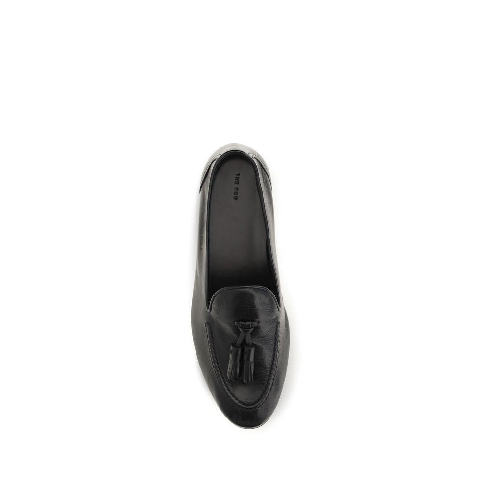 The Row Black Leather Slip-On Loafers