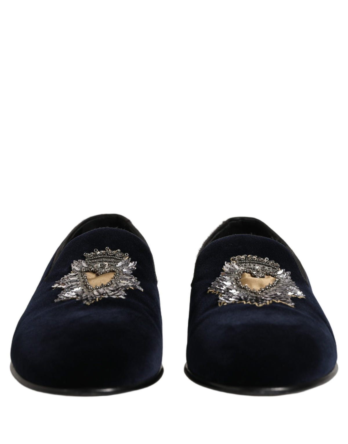 Dolce & Gabbana Blue Velvet Embellished Slip On Loafers Shoes