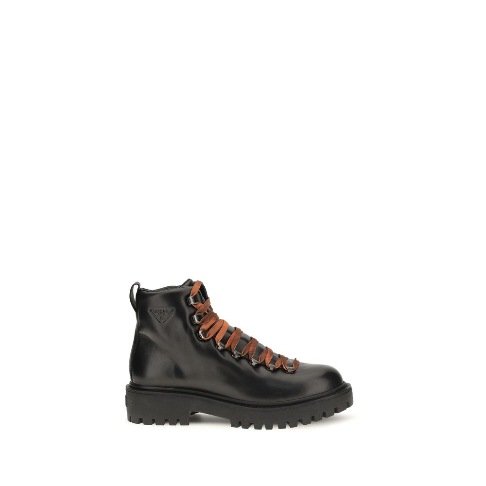 Prada Black Leather Lace-Up Boots