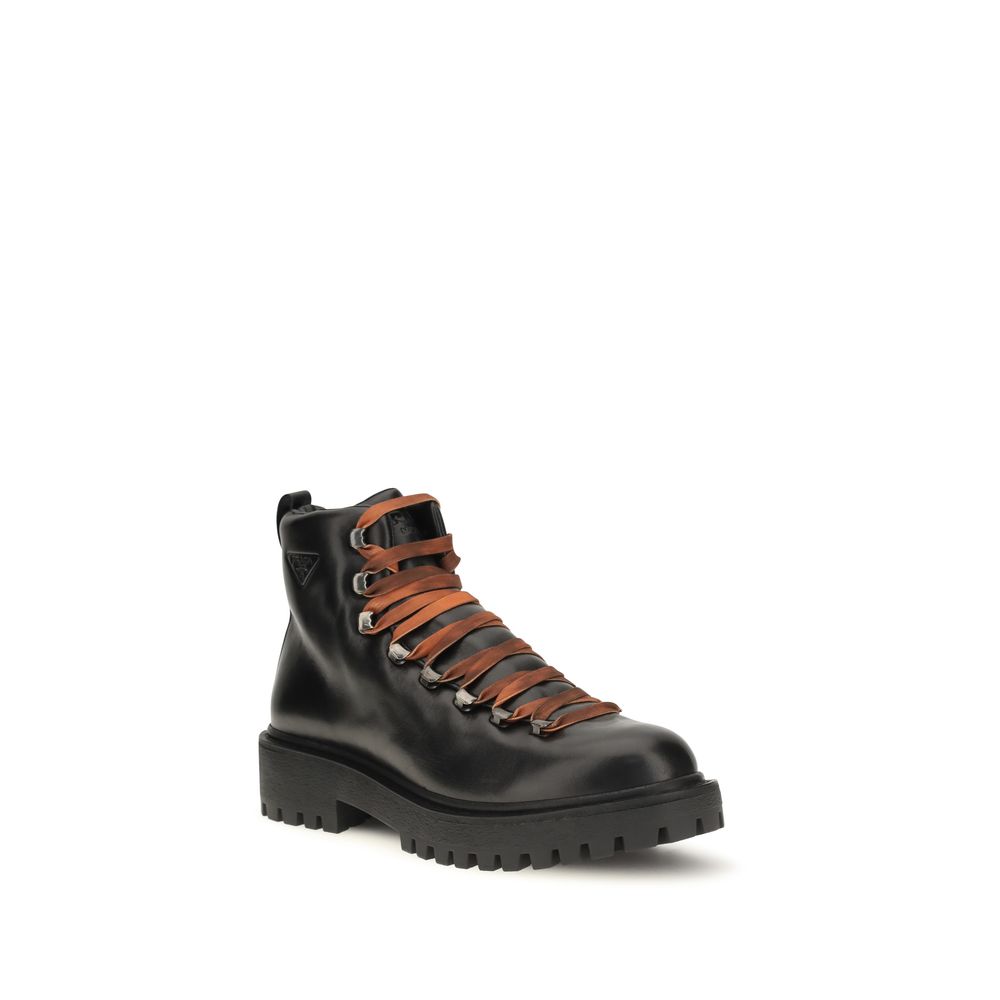 Prada Black Leather Lace-Up Boots
