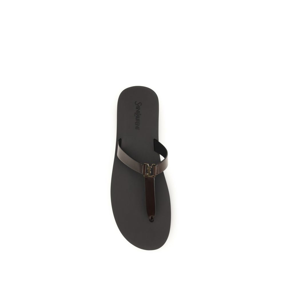 Saint Laurent Brown Leather Flat Sandals