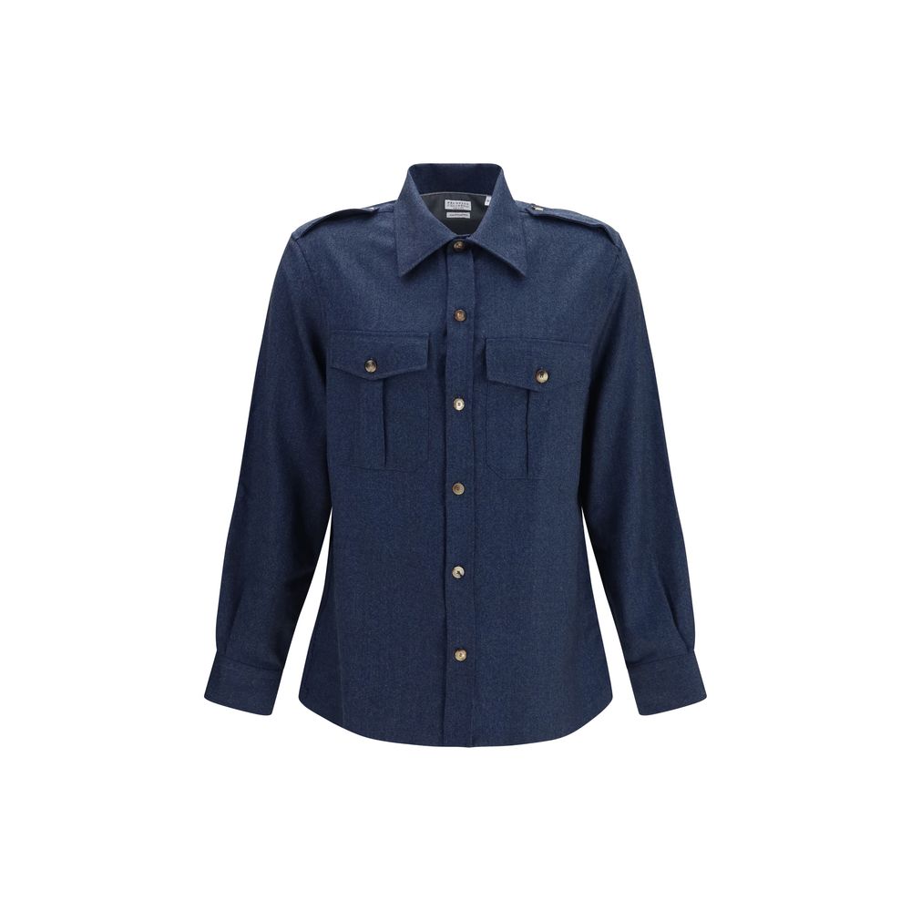 Brunello Cucinelli Blue Wool Shirt